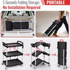 Chariot Utilitaire Pliant de 80 kg avec Roues, Chariot de Service Pliable, Chariot Roulant Pliant à 3 Niveaux avec Roues Pivotantes à 360°, Chariot Portable