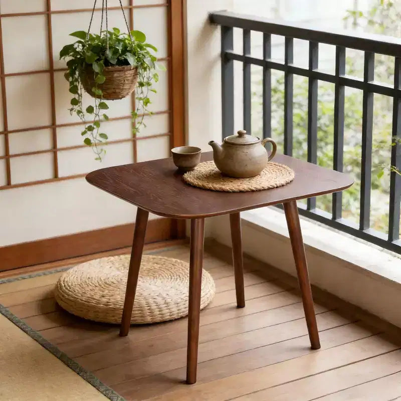 Table à manger carrée JVNOXK de 35 pouces, design minimaliste avec pieds fuselés évasés vers l'extérieur, parfaite pour les réunions de famille. Noyer