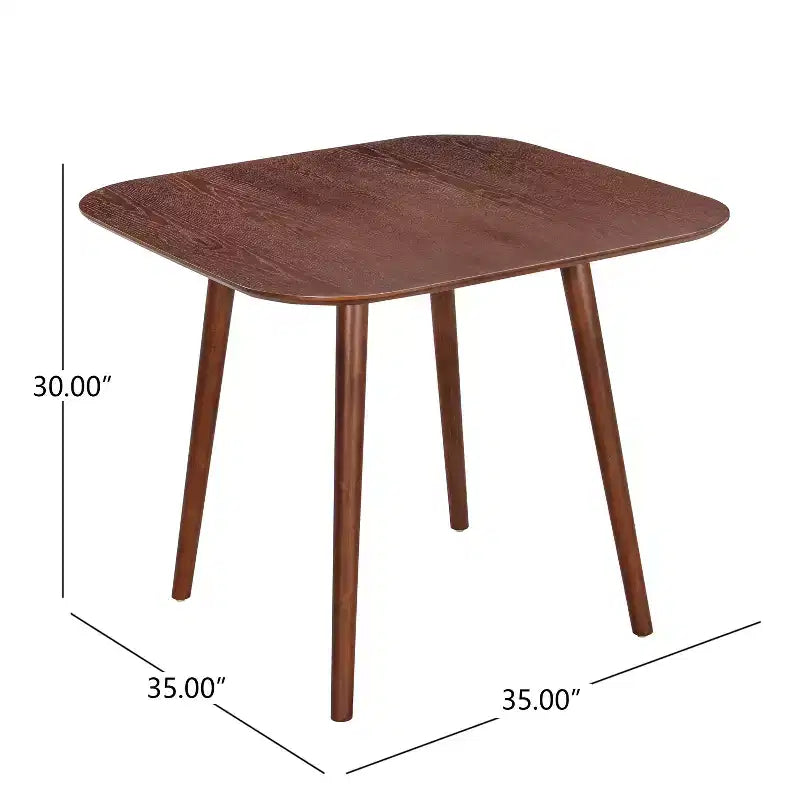 Table à manger carrée JVNOXK de 35 pouces, design minimaliste avec pieds fuselés évasés vers l'extérieur, parfaite pour les réunions de famille. Noyer