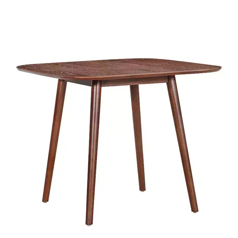 Table à manger carrée JVNOXK de 35 pouces, design minimaliste avec pieds fuselés évasés vers l'extérieur, parfaite pour les réunions de famille. Noyer