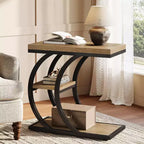 Table d'appoint Lantine pour salon, table d'appoint étroite en bois à 3 niveaux en forme de C avec rangement pour petits espaces, marron
