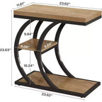 Table d'appoint Lantine pour salon, table d'appoint étroite en bois à 3 niveaux en forme de C avec rangement pour petits espaces, marron