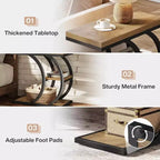 Table d'appoint Lantine pour salon, table d'appoint étroite en bois à 3 niveaux en forme de C avec rangement pour petits espaces, marron
