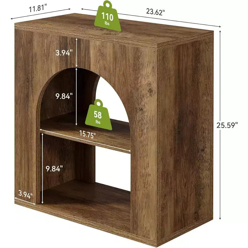 Table d'appoint à 3 niveaux Lantine, table d'appoint en bois avec étagère de rangement ouverte pour salon, petit espace, montage facile