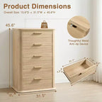 Commode de chambre à 5 tiroirs, commode haute de 45 pouces au profil incurvé, commode en bois cannelé, organiseur de rangement moderne pour chambre à coucher
