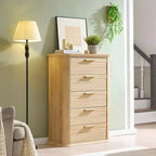 Commode de chambre à 5 tiroirs, commode haute de 45 pouces au profil incurvé, commode en bois cannelé, organiseur de rangement moderne pour chambre à coucher