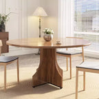 Table à manger ronde de 119,38 cm de style Ferme pour 4 à 6 personnes, Table de cuisine ronde en bois, Meuble de coin repas rustique circulaire pour appartement ou salle à manger