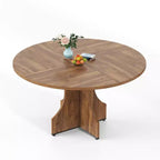 Table à manger ronde de 119,38 cm de style Ferme pour 4 à 6 personnes, Table de cuisine ronde en bois, Meuble de coin repas rustique circulaire pour appartement ou salle à manger