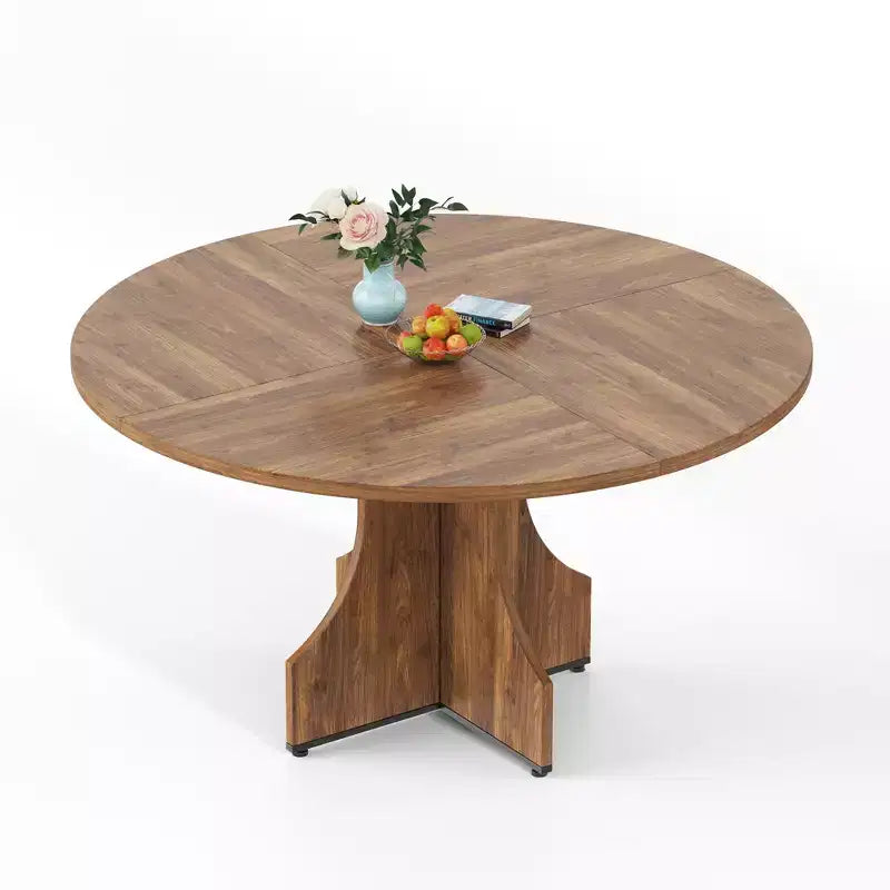 Table à manger ronde de 119,38 cm de style Ferme pour 4 à 6 personnes, Table de cuisine ronde en bois, Meuble de coin repas rustique circulaire pour appartement ou salle à manger