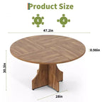 Table à manger ronde de 119,38 cm de style Ferme pour 4 à 6 personnes, Table de cuisine ronde en bois, Meuble de coin repas rustique circulaire pour appartement ou salle à manger