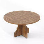 Table à manger ronde de 119,38 cm de style Ferme pour 4 à 6 personnes, Table de cuisine ronde en bois, Meuble de coin repas rustique circulaire pour appartement ou salle à manger