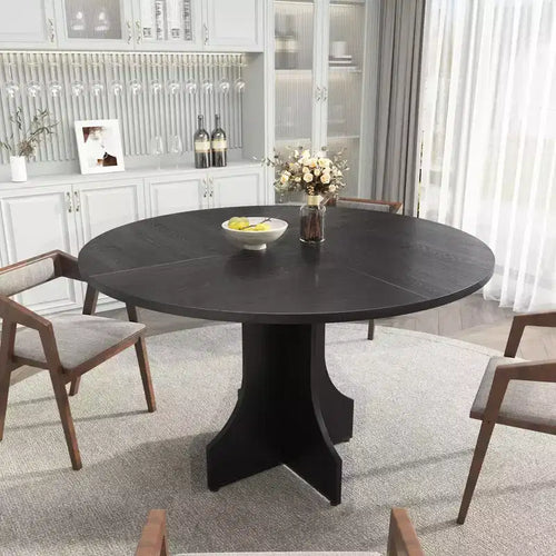 47 in Farmhouse Round Dining Table for 4-6 People, Wooden Circle Kitchen Table, Rustic Circular Breakfast Nook Furniture for Apartment or Dining Room