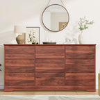 Grande commode en bois moderne à 9 tiroirs, rangement profond et grand coffre à plateau large pour chambre, salon, couloir, chambre d'enfant