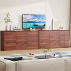 Grande commode en bois moderne à 9 tiroirs, rangement profond et grand coffre à plateau large pour chambre, salon, couloir, chambre d'enfant