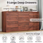 Grande commode en bois moderne à 9 tiroirs, rangement profond et grand coffre à plateau large pour chambre, salon, couloir, chambre d'enfant