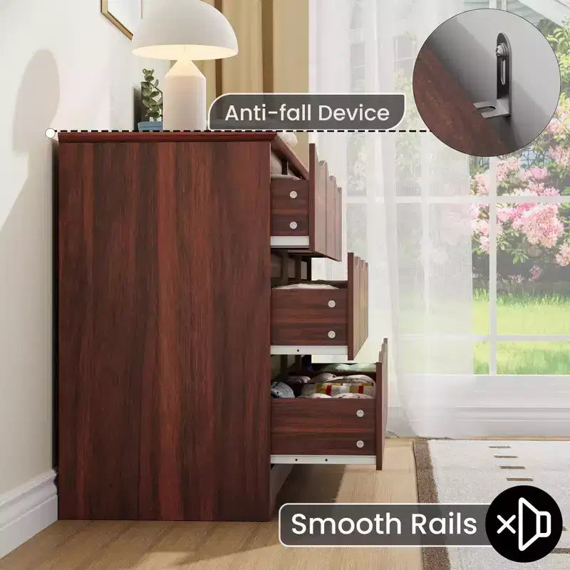 Grande commode en bois moderne à 9 tiroirs, rangement profond et grand coffre à plateau large pour chambre, salon, couloir, chambre d'enfant