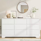 Grande commode en bois moderne à 9 tiroirs, rangement profond et grand coffre à plateau large pour chambre, salon, couloir, chambre d'enfant