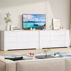 Grande commode en bois moderne à 9 tiroirs, rangement profond et grand coffre à plateau large pour chambre, salon, couloir, chambre d'enfant