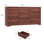 Grande commode en bois moderne à 9 tiroirs, rangement profond et grand coffre à plateau large pour chambre, salon, couloir, chambre d'enfant