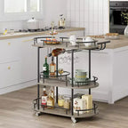 Dessertes de bar avec étagères de rangement à 4 niveaux, chariots de service de bar mobiles sur roulettes avec porte-bouteilles et porte-verres pour cuisine, salle à manger, salon.