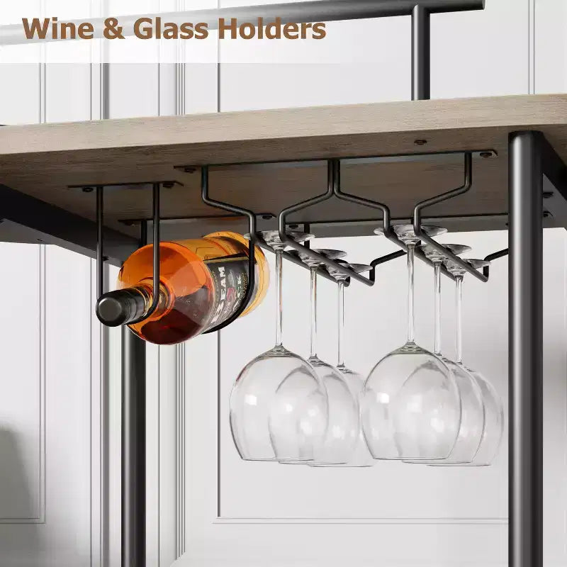 Dessertes de bar avec étagères de rangement à 4 niveaux, chariots de service de bar mobiles sur roulettes avec porte-bouteilles et porte-verres pour cuisine, salle à manger, salon.
