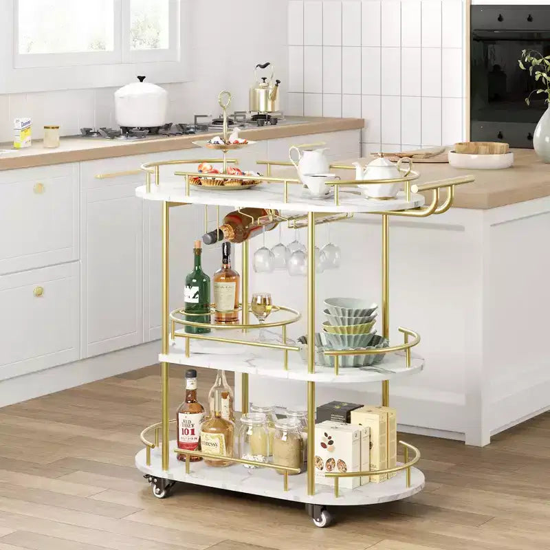 Dessertes de bar avec étagères de rangement à 4 niveaux, chariots de service de bar mobiles sur roulettes avec porte-bouteilles et porte-verres pour cuisine, salle à manger, salon.
