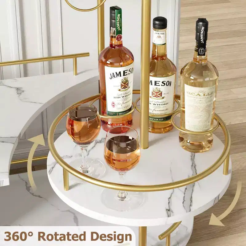 Dessertes de bar avec étagères de rangement à 4 niveaux, chariots de service de bar mobiles sur roulettes avec porte-bouteilles et porte-verres pour cuisine, salle à manger, salon.