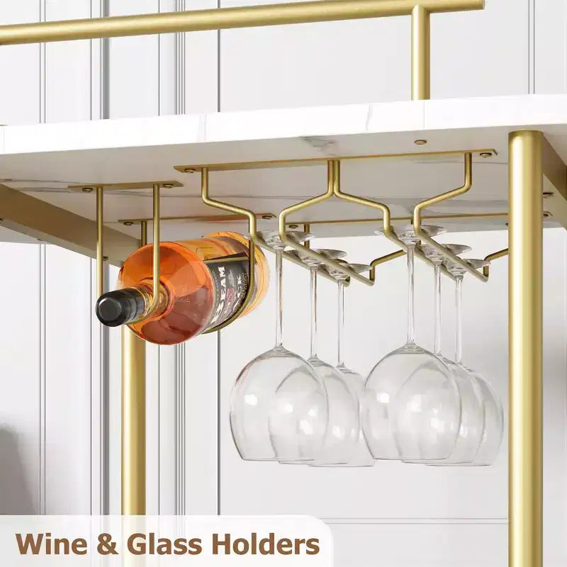 Dessertes de bar avec étagères de rangement à 4 niveaux, chariots de service de bar mobiles sur roulettes avec porte-bouteilles et porte-verres pour cuisine, salle à manger, salon.