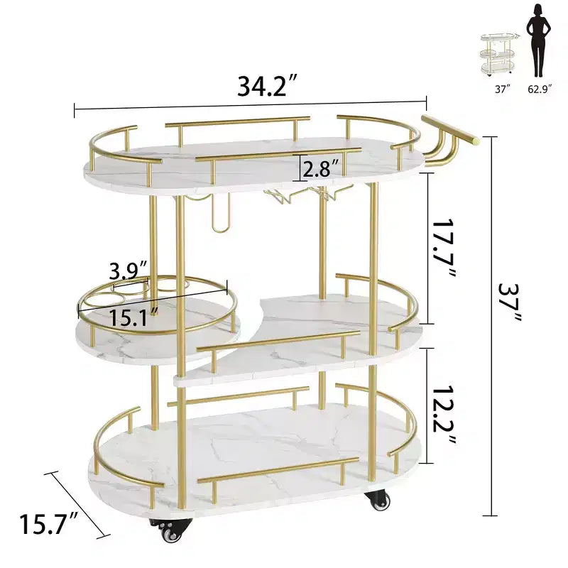 Dessertes de bar avec étagères de rangement à 4 niveaux, chariots de service de bar mobiles sur roulettes avec porte-bouteilles et porte-verres pour cuisine, salle à manger, salon.