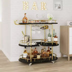 Dessertes de bar avec étagères de rangement à 4 niveaux, chariots de service de bar mobiles sur roulettes avec porte-bouteilles et porte-verres pour cuisine, salle à manger, salon.