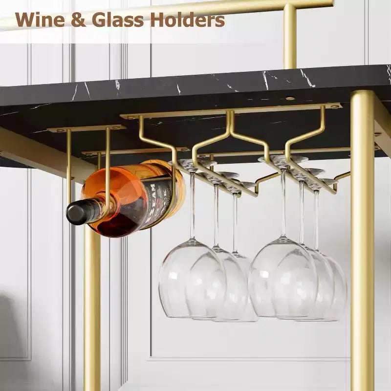 Dessertes de bar avec étagères de rangement à 4 niveaux, chariots de service de bar mobiles sur roulettes avec porte-bouteilles et porte-verres pour cuisine, salle à manger, salon.