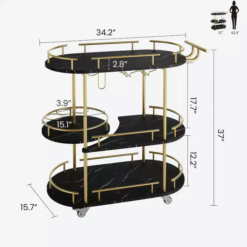 Dessertes de bar avec étagères de rangement à 4 niveaux, chariots de service de bar mobiles sur roulettes avec porte-bouteilles et porte-verres pour cuisine, salle à manger, salon.