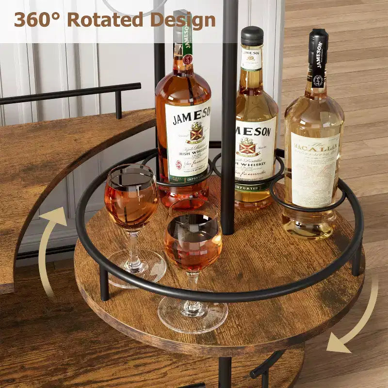 Dessertes de bar avec étagères de rangement à 4 niveaux, chariots de service de bar mobiles sur roulettes avec porte-bouteilles et porte-verres pour cuisine, salle à manger, salon.