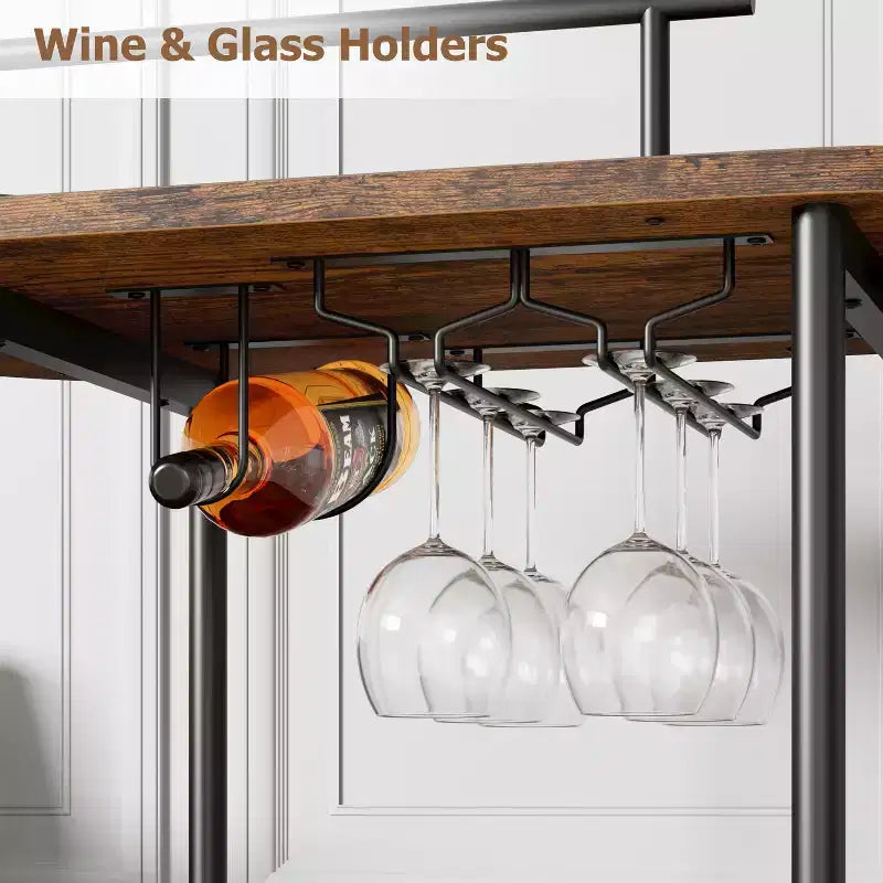 Dessertes de bar avec étagères de rangement à 4 niveaux, chariots de service de bar mobiles sur roulettes avec porte-bouteilles et porte-verres pour cuisine, salle à manger, salon.