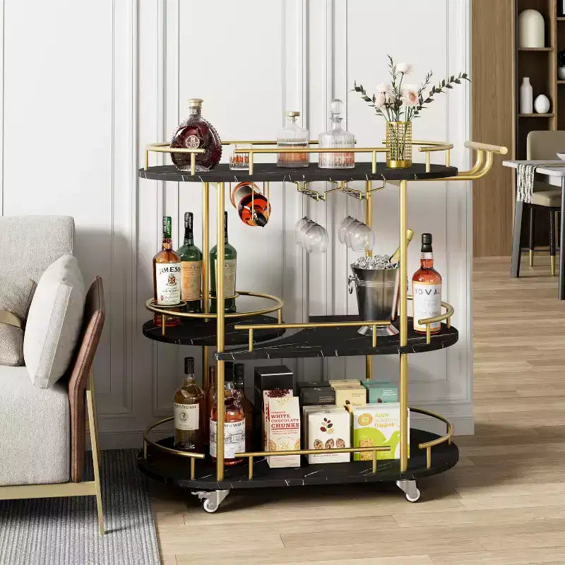 Dessertes de bar avec étagères de rangement à 4 niveaux, chariots de service de bar mobiles sur roulettes avec porte-bouteilles et porte-verres pour cuisine, salle à manger, salon.
