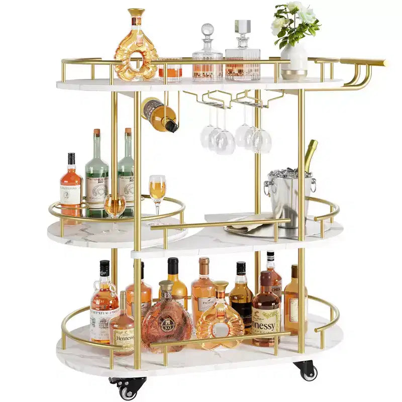 Dessertes de bar avec étagères de rangement à 4 niveaux, chariots de service de bar mobiles sur roulettes avec porte-bouteilles et porte-verres pour cuisine, salle à manger, salon.