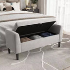 Banc de rangement ottoman de 118,1 cm, coffre de rangement de bout de lit rembourré avec accoudoirs roulés et pieds en bois, banc à chaussures d'entrée et repose-pieds pour couloir
