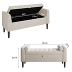 Banc de rangement ottoman de 118,1 cm, coffre de rangement de bout de lit rembourré avec accoudoirs roulés et pieds en bois, banc à chaussures d'entrée et repose-pieds pour couloir