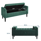 Banc de rangement ottoman de 118,1 cm, coffre de rangement de bout de lit rembourré avec accoudoirs roulés et pieds en bois, banc à chaussures d'entrée et repose-pieds pour couloir