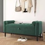 Banc de rangement ottoman de 118,1 cm, coffre de rangement de bout de lit rembourré avec accoudoirs roulés et pieds en bois, banc à chaussures d'entrée et repose-pieds pour couloir