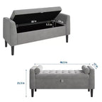 Banc de rangement ottoman de 118,1 cm, coffre de rangement de bout de lit rembourré avec accoudoirs roulés et pieds en bois, banc à chaussures d'entrée et repose-pieds pour couloir
