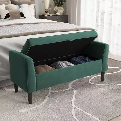 46.5 Storage Ottoman Bench, Upholstered End-of-Bed Storage Chest with Rolled Armrests & Wood Legs, Entryway Shoe Bench and Footrest Seat for Hallway