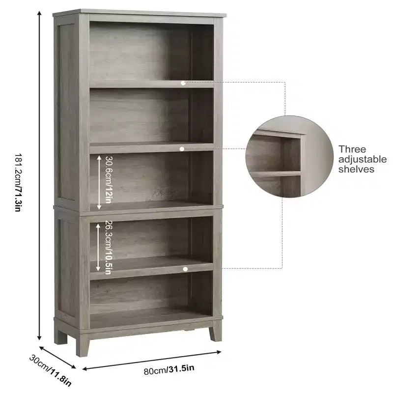 Lot de 2 bibliothèques hautes modernes à 5 niveaux Étagères étroites avec tablettes réglables et pieds en bois Rangement de bureau style ferme