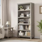 Lot de 2 bibliothèques hautes modernes à 5 niveaux Étagères étroites avec tablettes réglables et pieds en bois Rangement de bureau style ferme