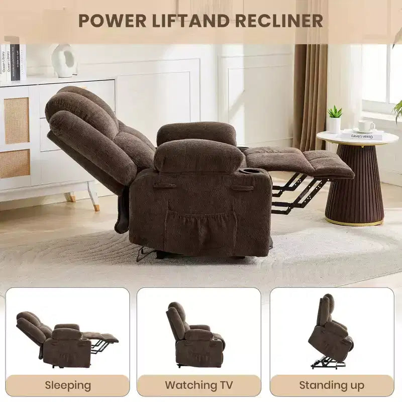 Fauteuil inclinable releveur surdimensionné, aide à la station debout, 2 porte-gobelets, pour salon