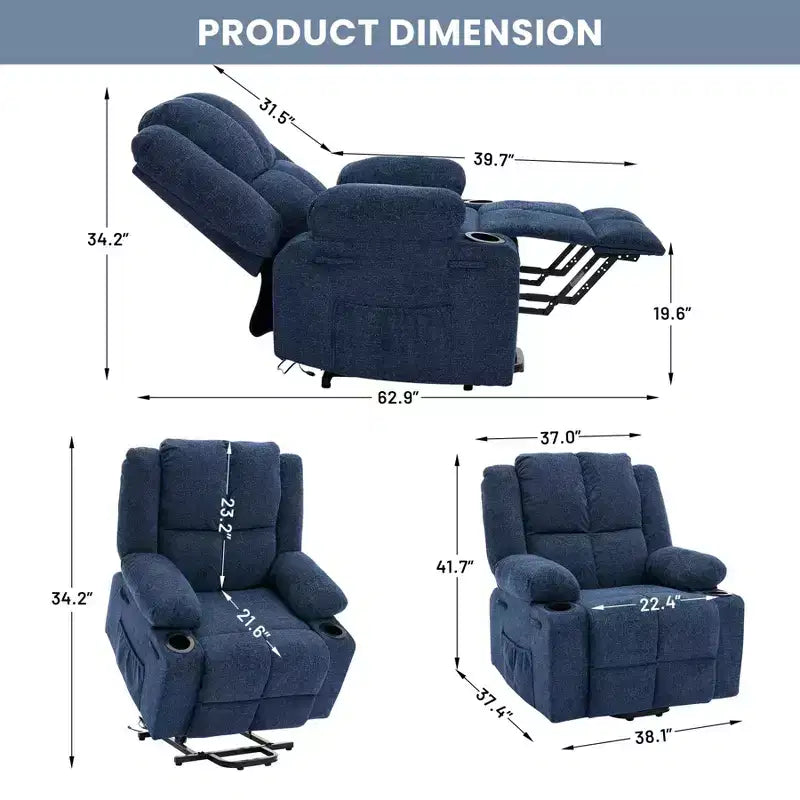 Fauteuil inclinable releveur surdimensionné, aide à la station debout, 2 porte-gobelets, pour salon