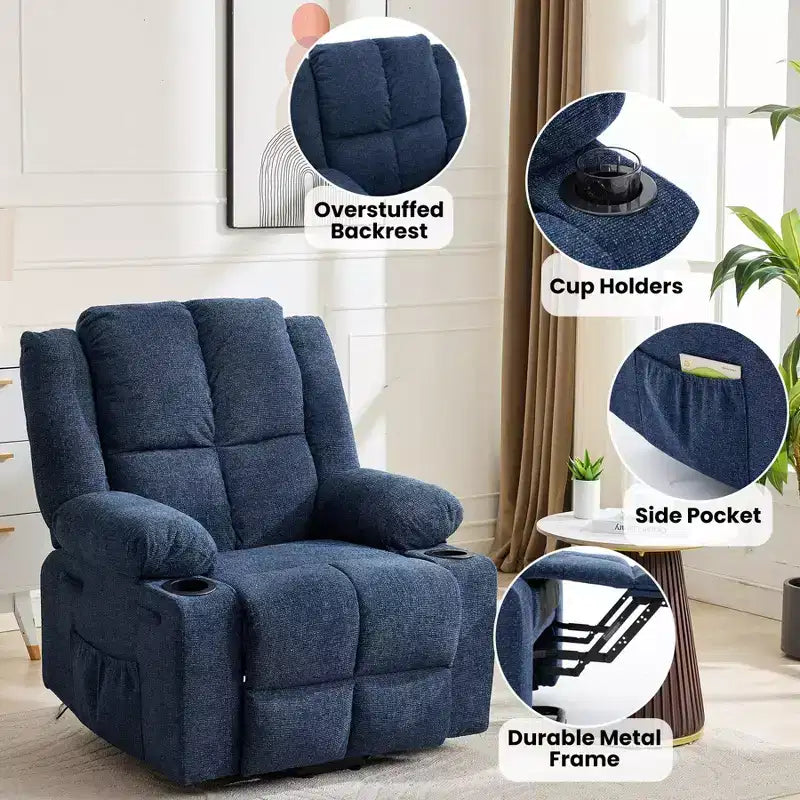 Fauteuil inclinable releveur surdimensionné, aide à la station debout, 2 porte-gobelets, pour salon