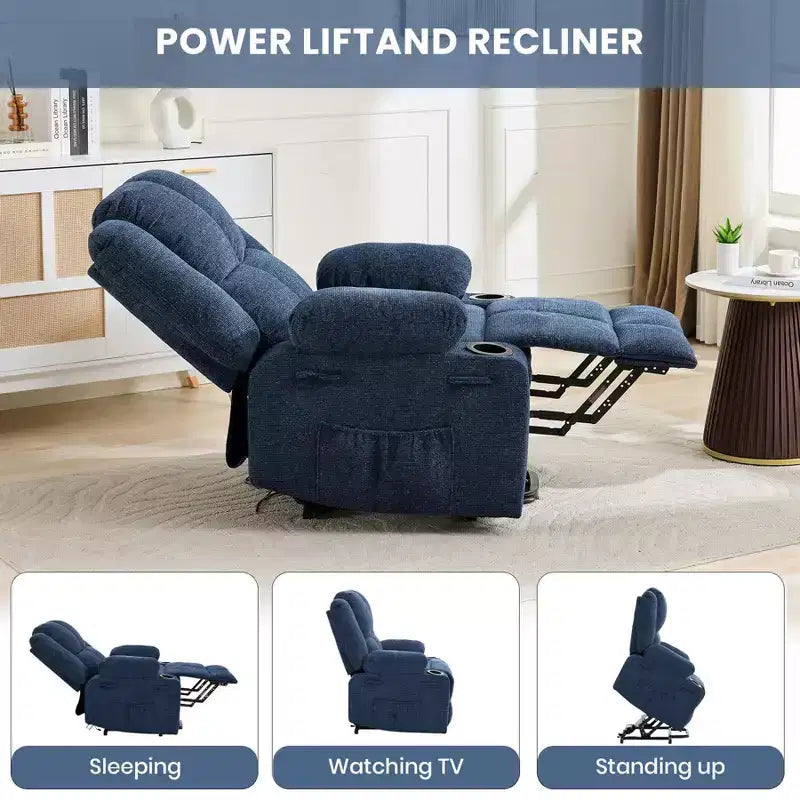 Fauteuil inclinable releveur surdimensionné, aide à la station debout, 2 porte-gobelets, pour salon