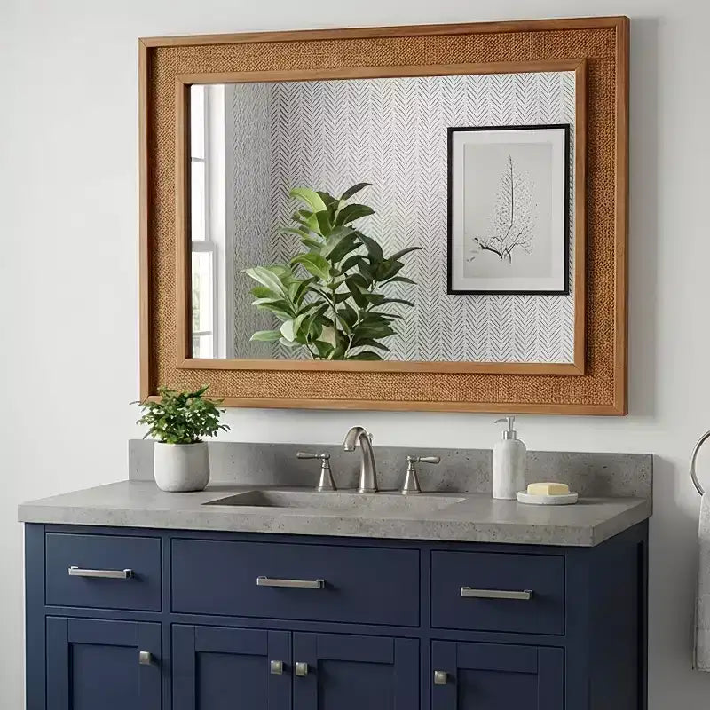Miroir Mural Décoratif en Rotin de Ferme 20 x 30, Miroir de Maquillage pour Salle de Bain, Miroir en Bois pour Salon ou Couloir-Panipeachy