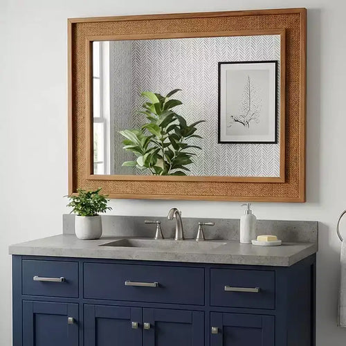 Miroir Mural Décoratif en Rotin de Ferme 20 x 30, Miroir de Maquillage pour Salle de Bain, Miroir en Bois pour Salon ou Couloir-Panipeachy